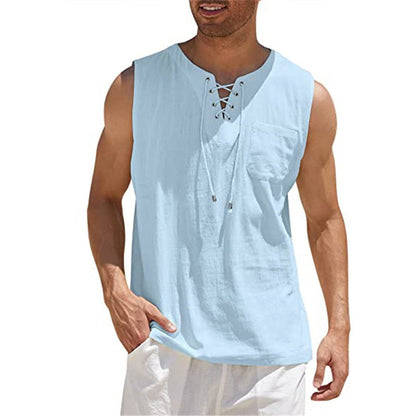 Men's Casual Sleeveless Lace-Up Tank Top