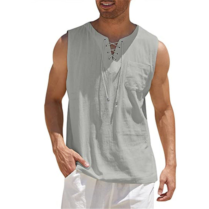 Men's Casual Sleeveless Lace-Up Tank Top