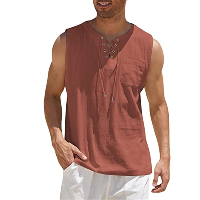 Men's Casual Sleeveless Lace-Up Tank Top