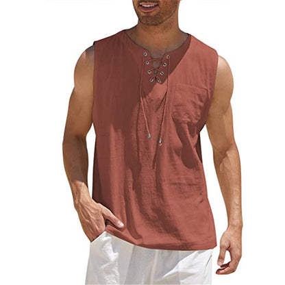 Men's Casual Sleeveless Lace-Up Tank Top