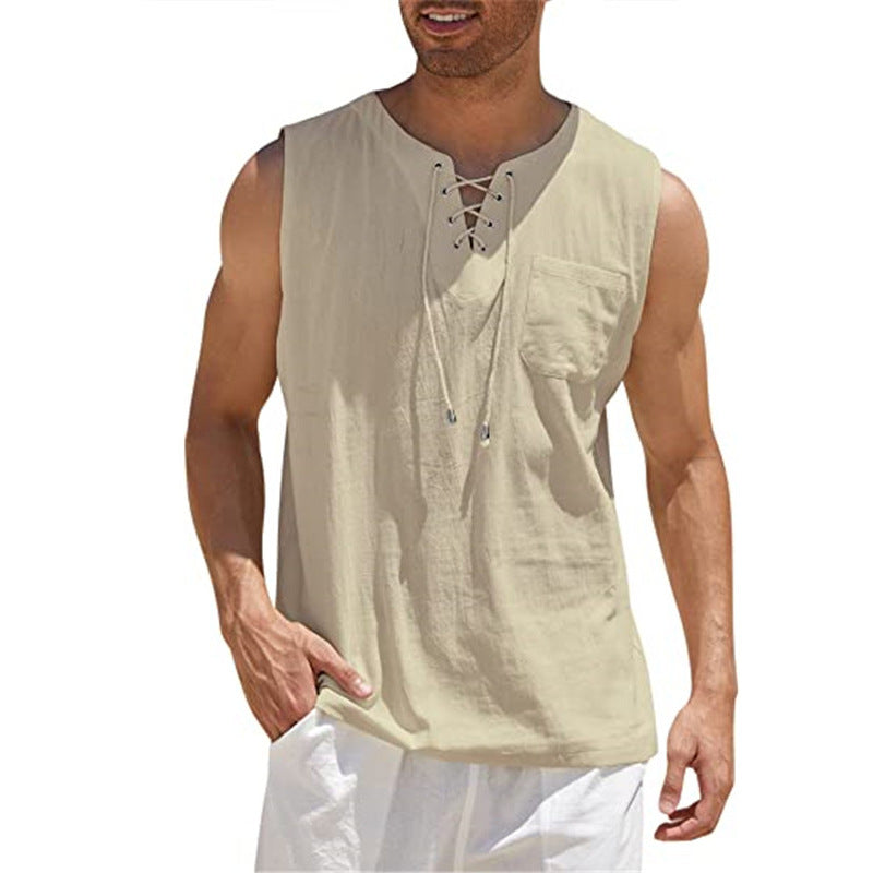 Men's Casual Sleeveless Lace-Up Tank Top