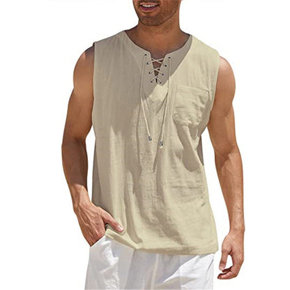 Men's Casual Sleeveless Lace-Up Tank Top