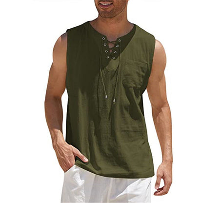 Men's Casual Sleeveless Lace-Up Tank Top