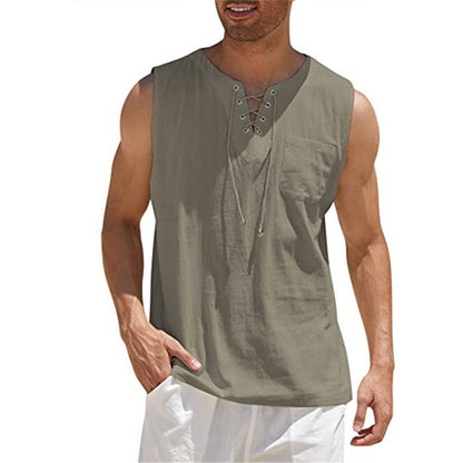 Men's Casual Sleeveless Lace-Up Tank Top
