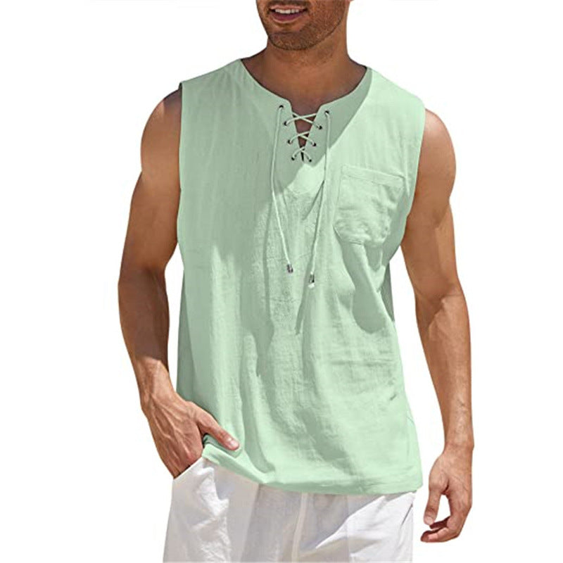 Men's Casual Sleeveless Lace-Up Tank Top