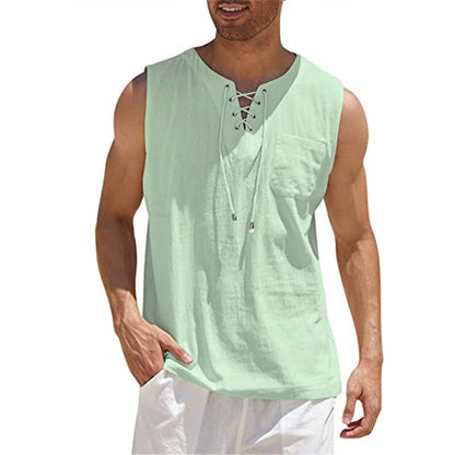 Men's Casual Sleeveless Lace-Up Tank Top