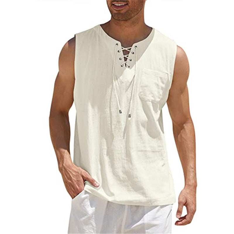 Men's Casual Sleeveless Lace-Up Tank Top