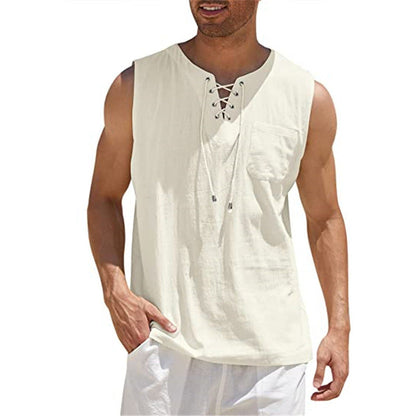 Men's Casual Sleeveless Lace-Up Tank Top