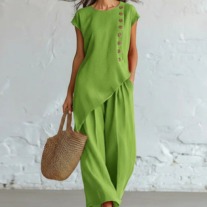 Women's Asymmetric Hem Top & Pants 2-Piece Set