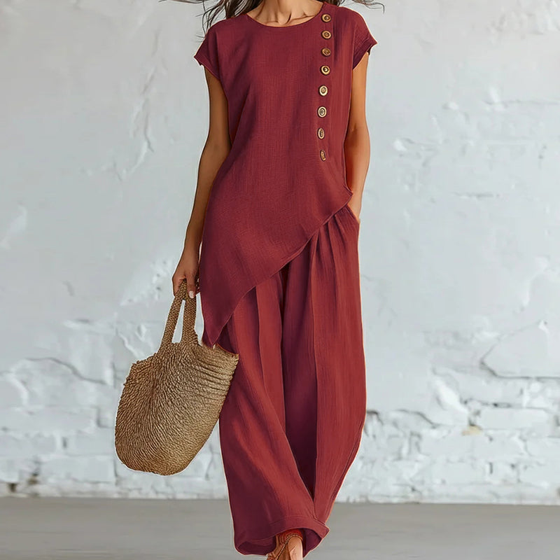 Women's Asymmetric Hem Top & Pants 2-Piece Set