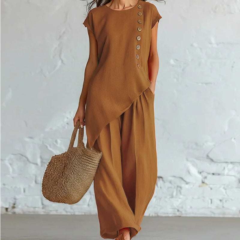 Women's Asymmetric Hem Top & Pants 2-Piece Set
