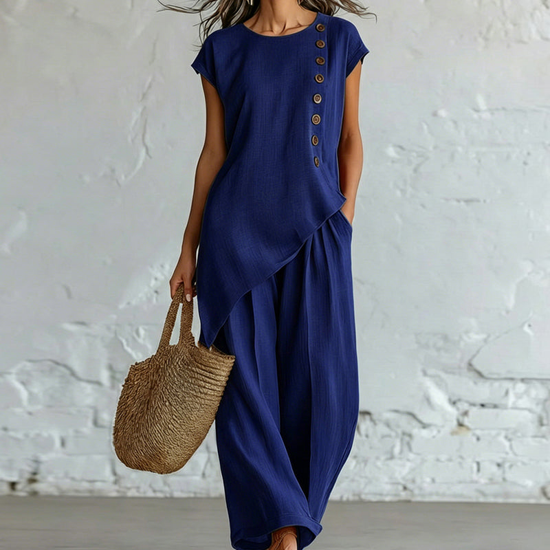 Women's Asymmetric Hem Top & Pants 2-Piece Set