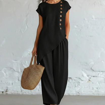 Women's Asymmetric Hem Top & Pants 2-Piece Set