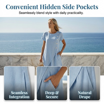 Limited-time offer⏰Women’s round-neck, asymmetrical, stylish solid-colour dress 💖 Extra loose fit 💖 Extremely breathable