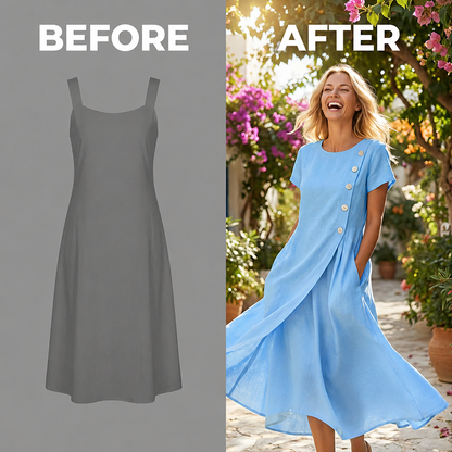 Limited-time offer⏰Women’s round-neck, asymmetrical, stylish solid-colour dress 💖 Extra loose fit 💖 Extremely breathable