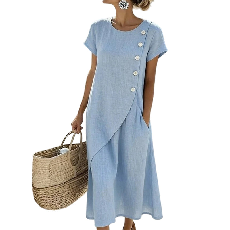 Limited-time offer⏰Women’s round-neck, asymmetrical, stylish solid-colour dress 💖 Extra loose fit 💖 Extremely breathable