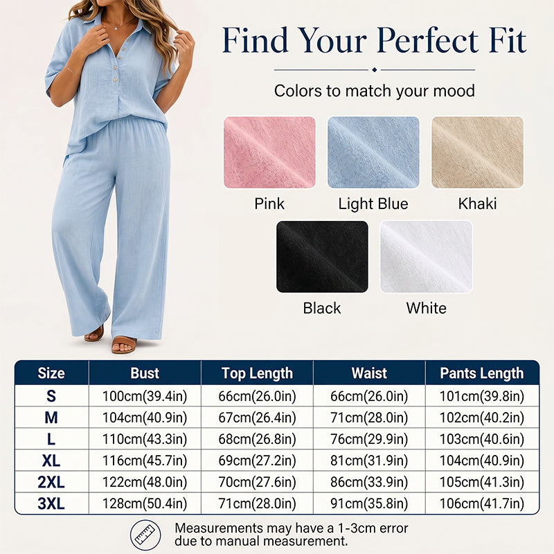 👗Women's Button-Up Top & Wide-Leg Pants Set– Chic Two-Piece Outfit ✨