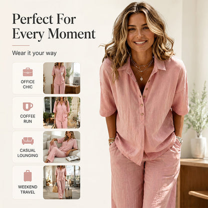 👗Women's Button-Up Top & Wide-Leg Pants Set– Chic Two-Piece Outfit ✨