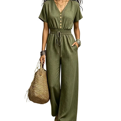 Women's Waist-Defining V-Neck Jumpsuit