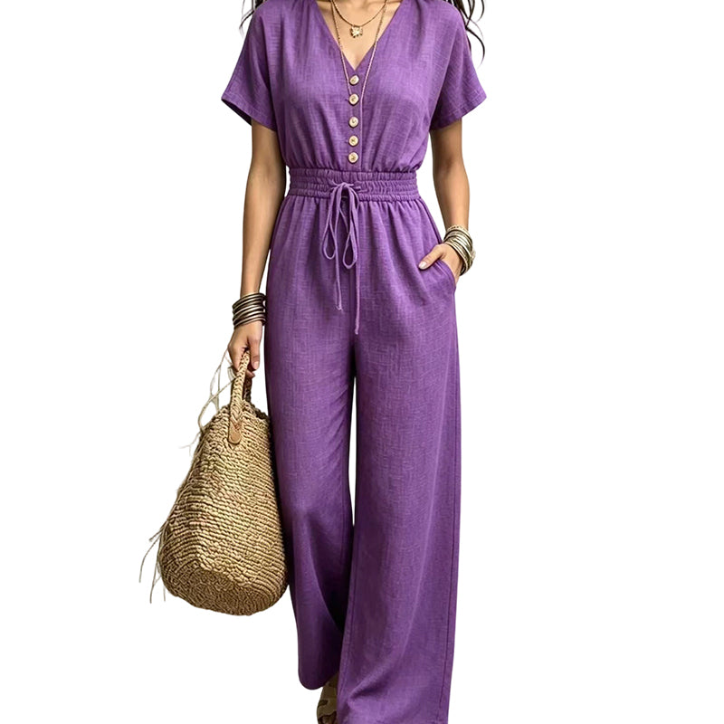 Women's Waist-Defining V-Neck Jumpsuit