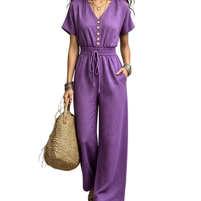Women's Waist-Defining V-Neck Jumpsuit