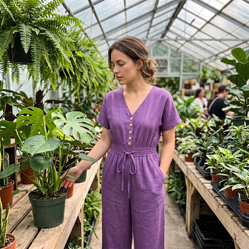 Women's Waist-Defining V-Neck Jumpsuit