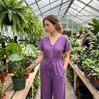 Women's Waist-Defining V-Neck Jumpsuit