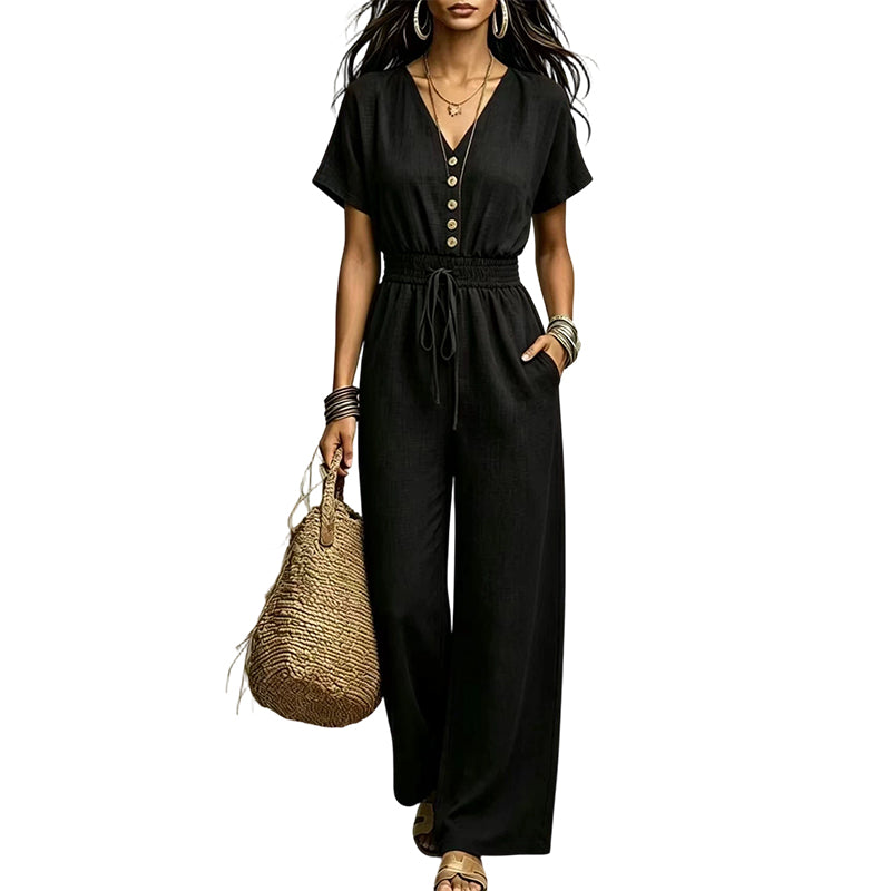 Women's Waist-Defining V-Neck Jumpsuit