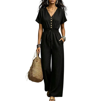 Women's Waist-Defining V-Neck Jumpsuit