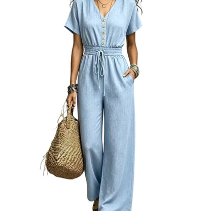 Women's Waist-Defining V-Neck Jumpsuit