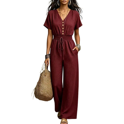 Women's Waist-Defining V-Neck Jumpsuit