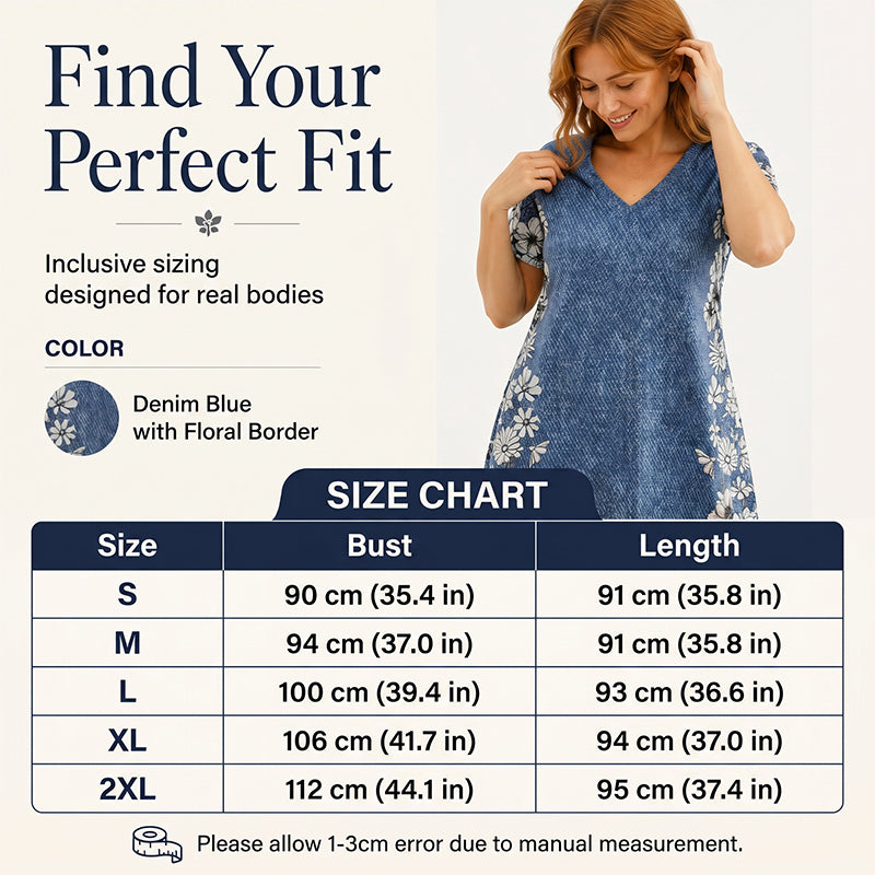 Women's V-Neck Denim Print Dress
