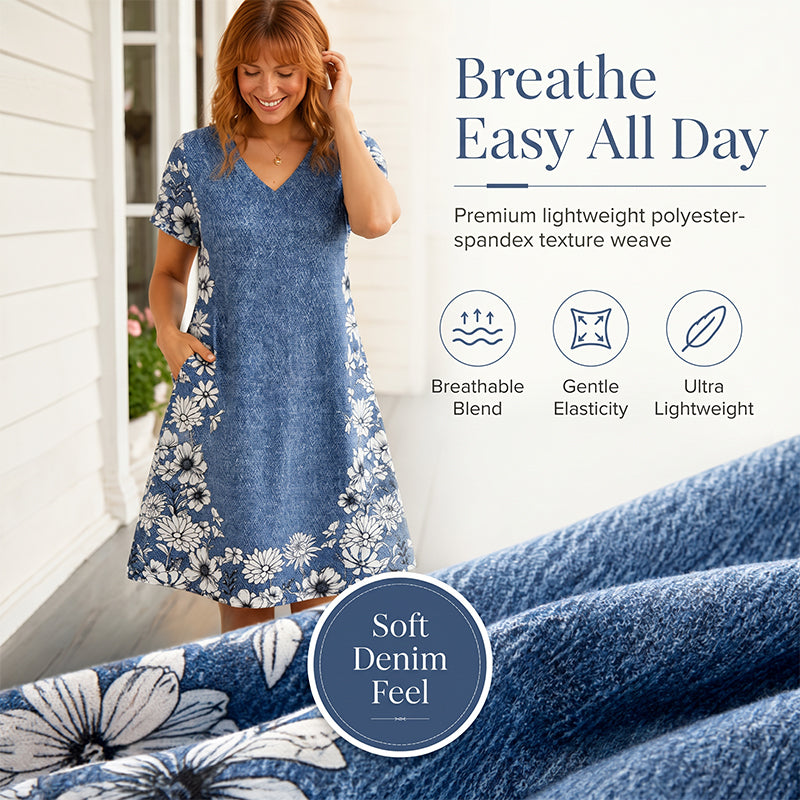 Women's V-Neck Denim Print Dress