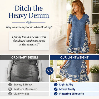 Women's V-Neck Denim Print Dress