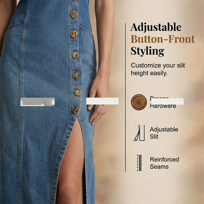 Sleeveless V-Neck Button-Front Denim Maxi Dress