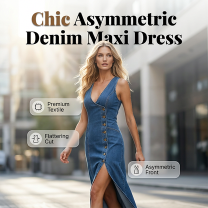 Sleeveless V-Neck Button-Front Denim Maxi Dress