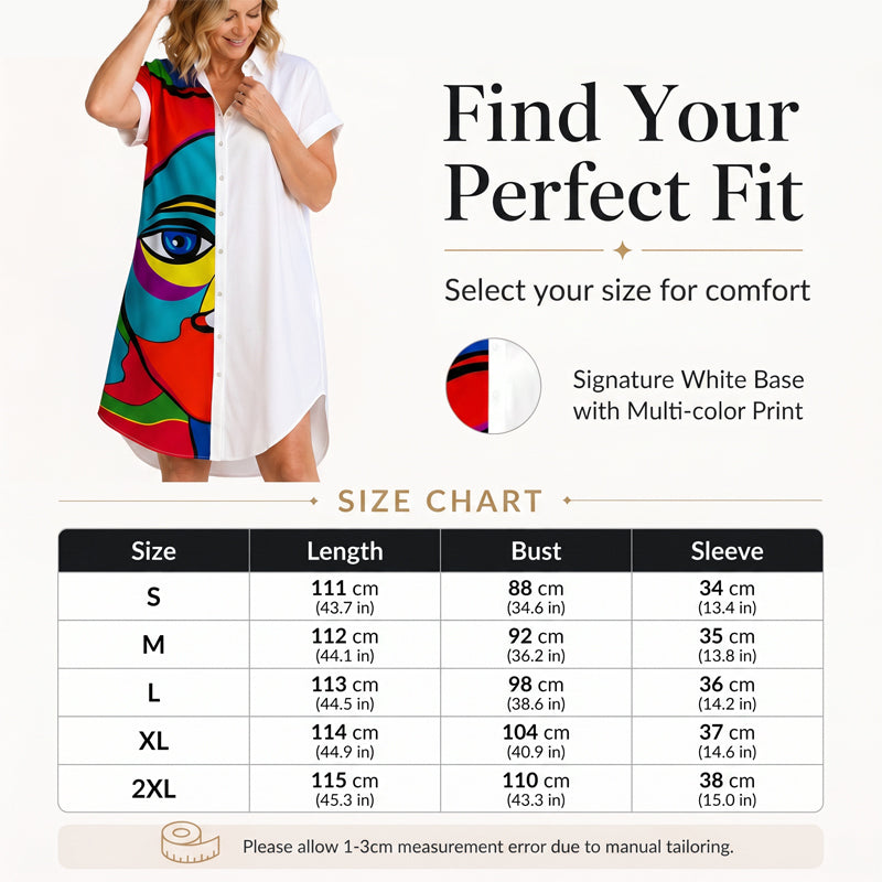 Women's Artistic Portrait Printed Shirt Dress