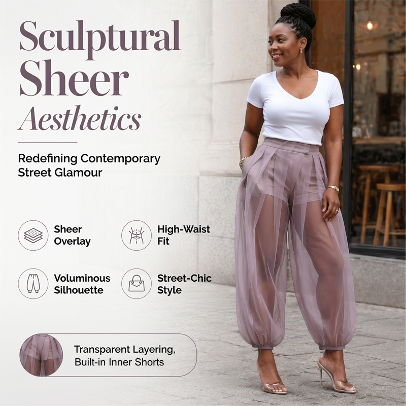 Women's Mesh Panel Lantern Pants