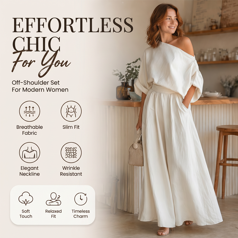 🔥New Arrivals & Special Offers-Women's Off-Shoulder Top and Wide-Leg Pants Set
