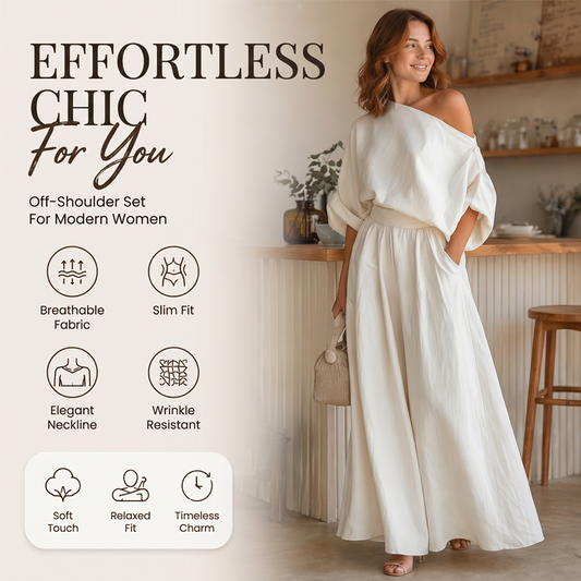🔥New Arrivals & Special Offers-Women's Off-Shoulder Top and Wide-Leg Pants Set