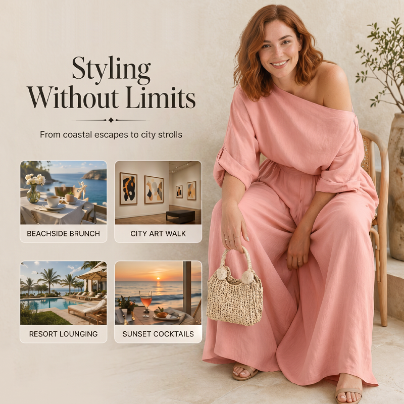 🔥New Arrivals & Special Offers-Women's Off-Shoulder Top and Wide-Leg Pants Set