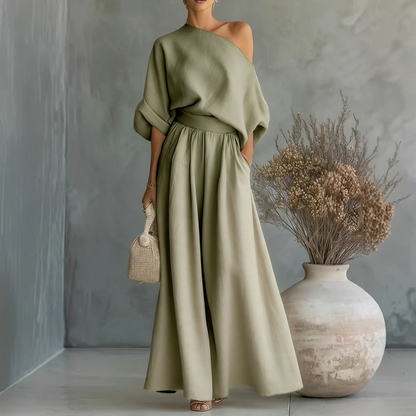 🔥New Arrivals & Special Offers-Women's Off-Shoulder Top and Wide-Leg Pants Set