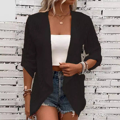 Women's Casual Textured Open Front Cardigan