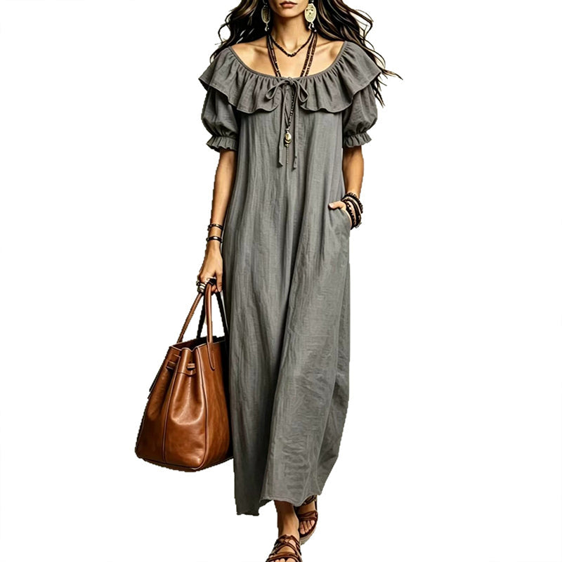 Women's Bohemian Ruffle Neck Maxi Dress