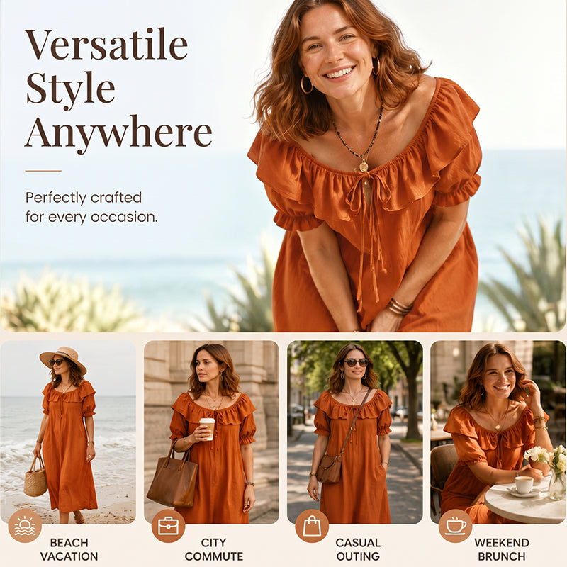 Women's Bohemian Ruffle Neck Maxi Dress