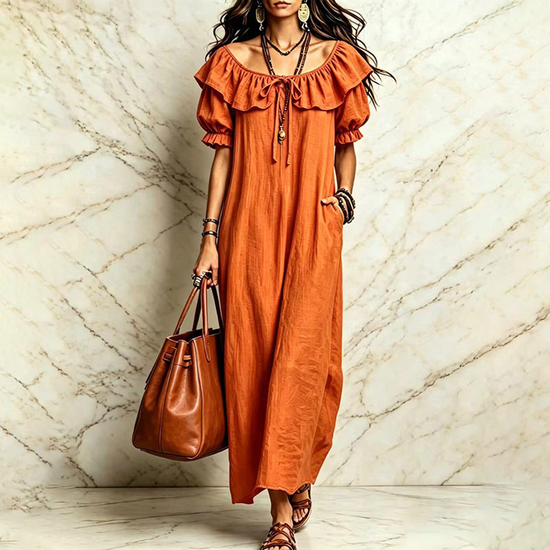 Women's Bohemian Ruffle Neck Maxi Dress
