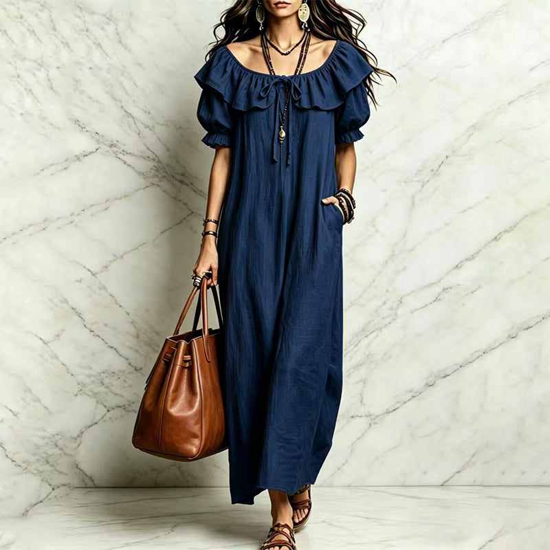 Women's Bohemian Ruffle Neck Maxi Dress
