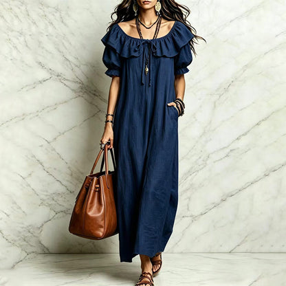 Women's Bohemian Ruffle Neck Maxi Dress