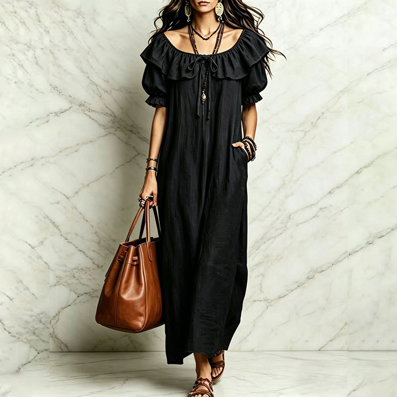 Women's Bohemian Ruffle Neck Maxi Dress