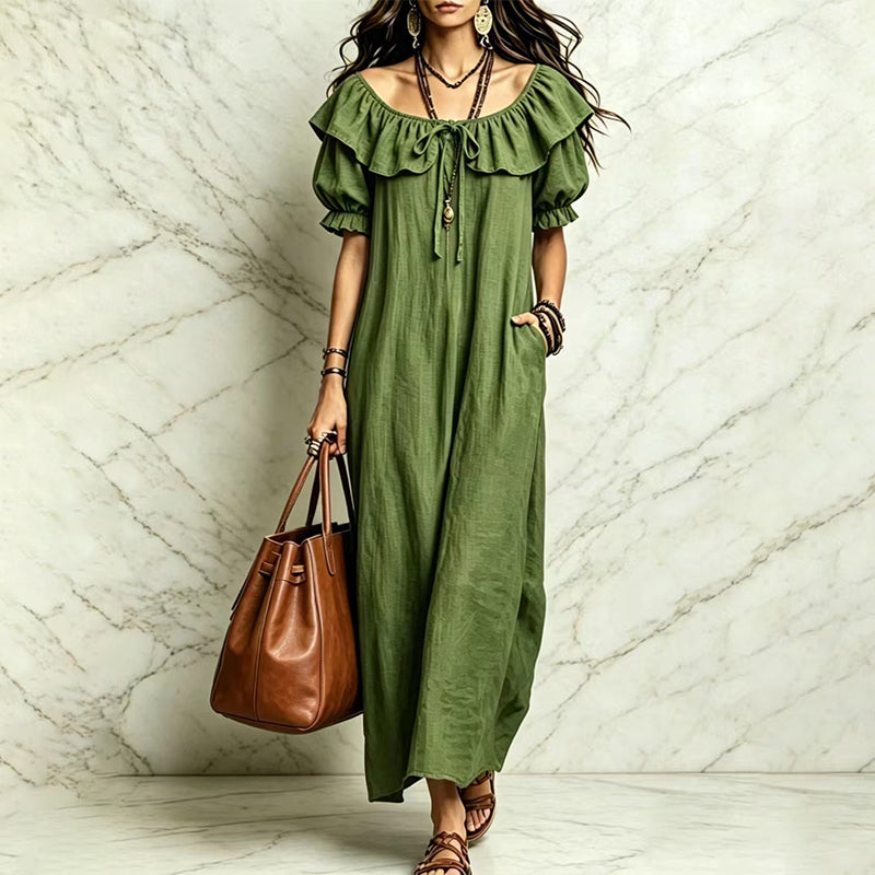 Women's Bohemian Ruffle Neck Maxi Dress